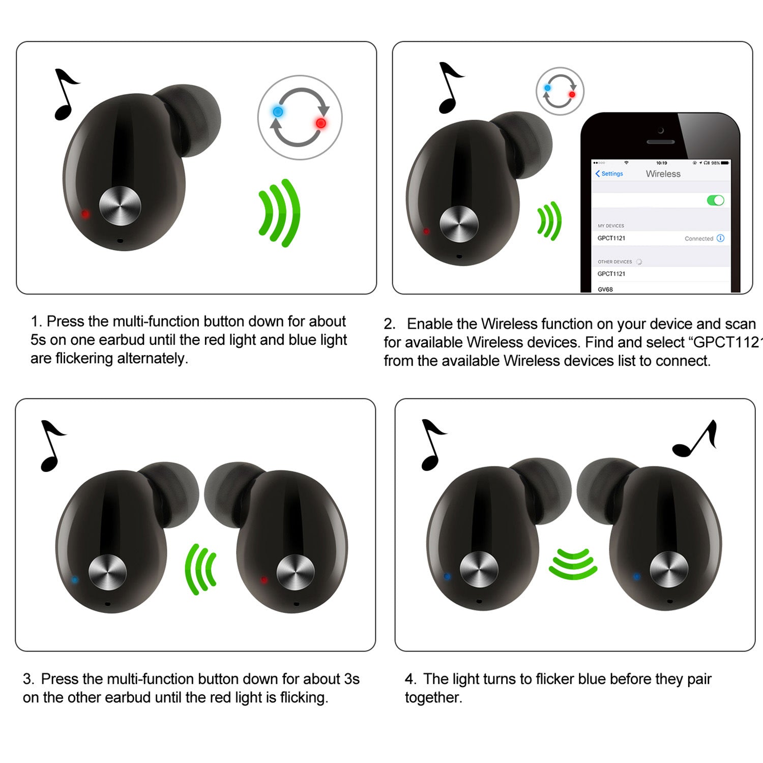 Wireless earbuds, Touch In-Ear Stereo Earphone Noise Canceling Earpieces  Raee Industries