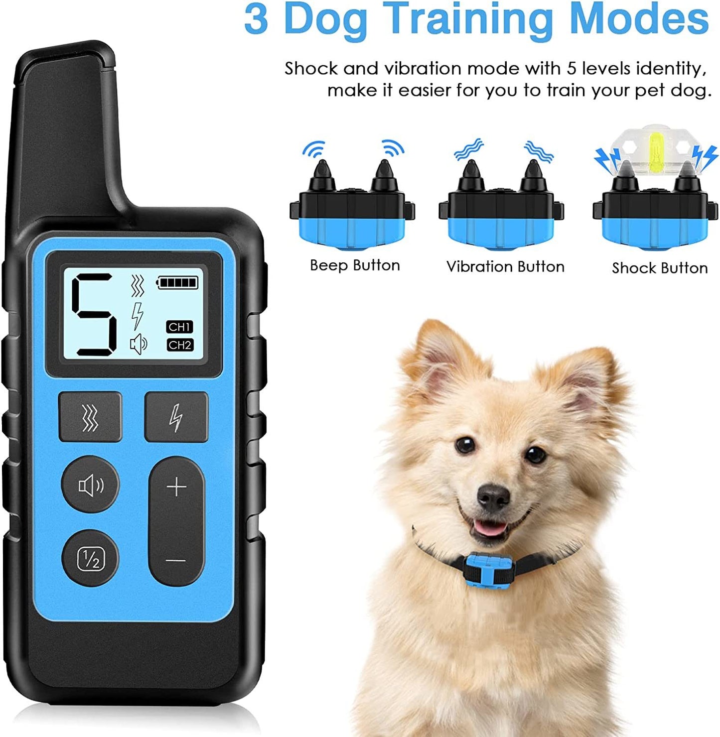 Heavy duty, electric Dog Training Collar Rechargeable Receiver Beep Shock for small Medium Large Dogs, dog leash. Raee Industries