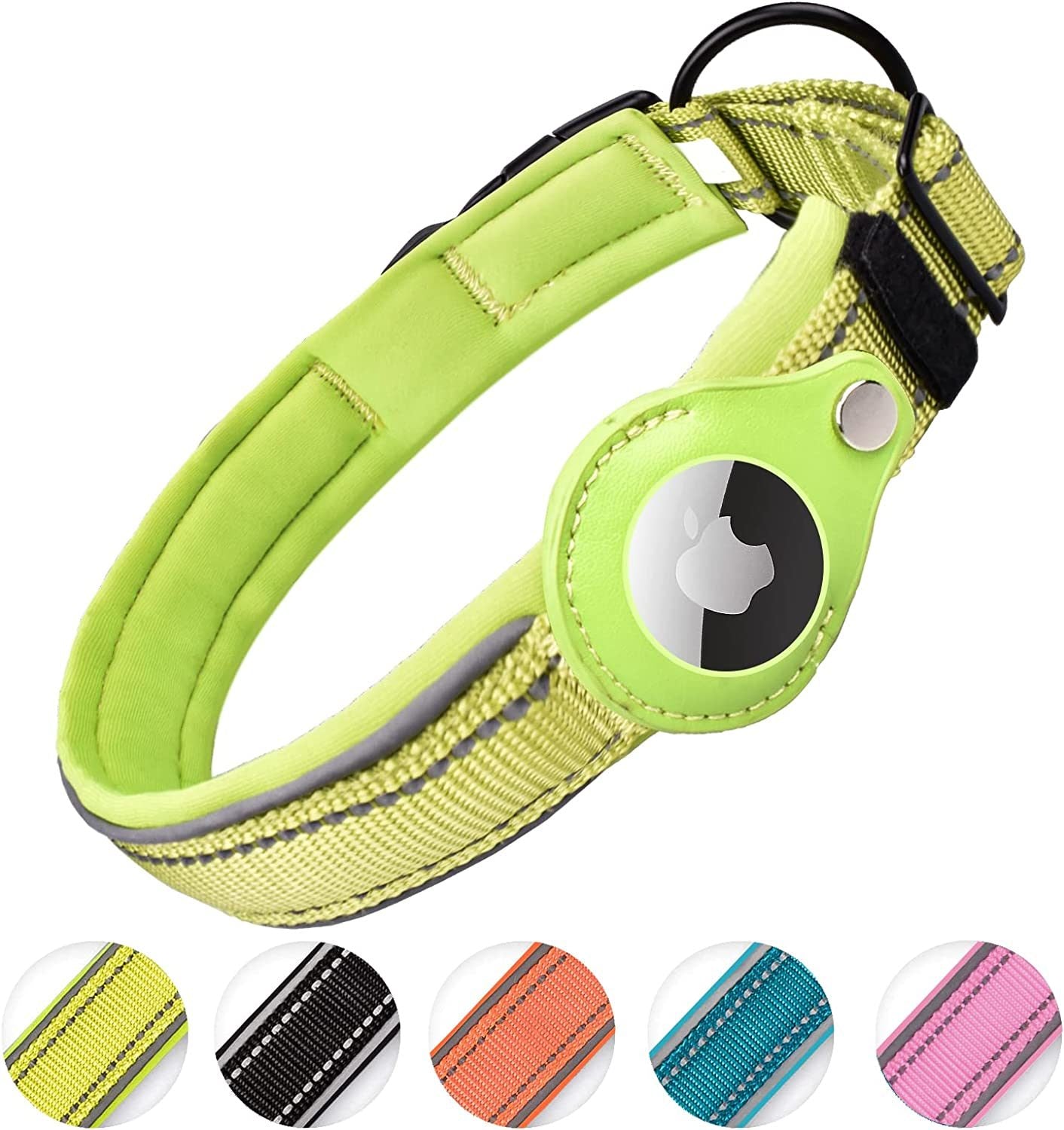 Reflective AirTag Dog Collar; ivienx Apple Air Tag Heavy Duty Dog Collar [Wide] Padded Pet Collar with AirTag Case Holder Accessories for Small Medium Large Dogs