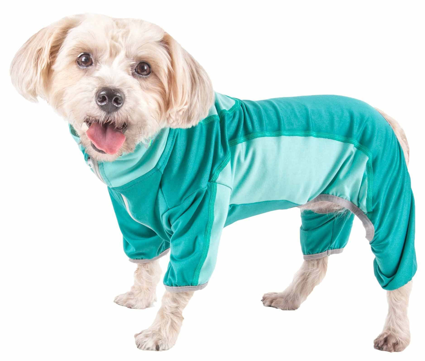 Pet Life Active 'Warm-Pup' Heathered Performance 4-Way Stretch Two-Toned Full Body Warm Up