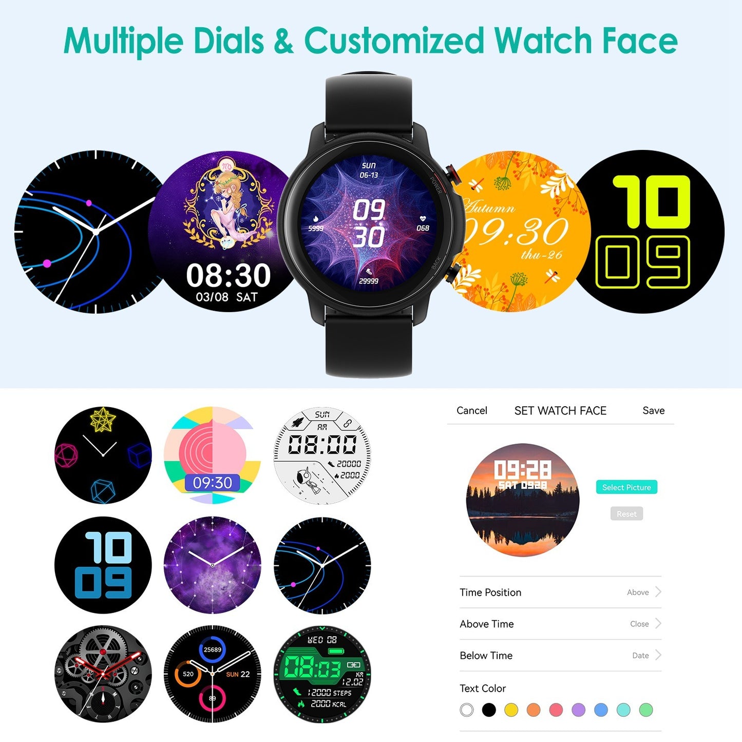 Wireless Smart Watch Fitness Tracker for Men Women 1.32in IP68 Waterproof Full Touch Sport Bracelet Wrist Watch with Heart Rate Blood Pressure Sleep Monitor Pedometer