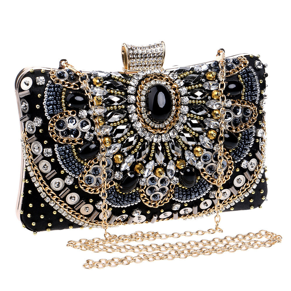 Embroidered Evening Bag Ladies Luxury Banquet Clutch Black