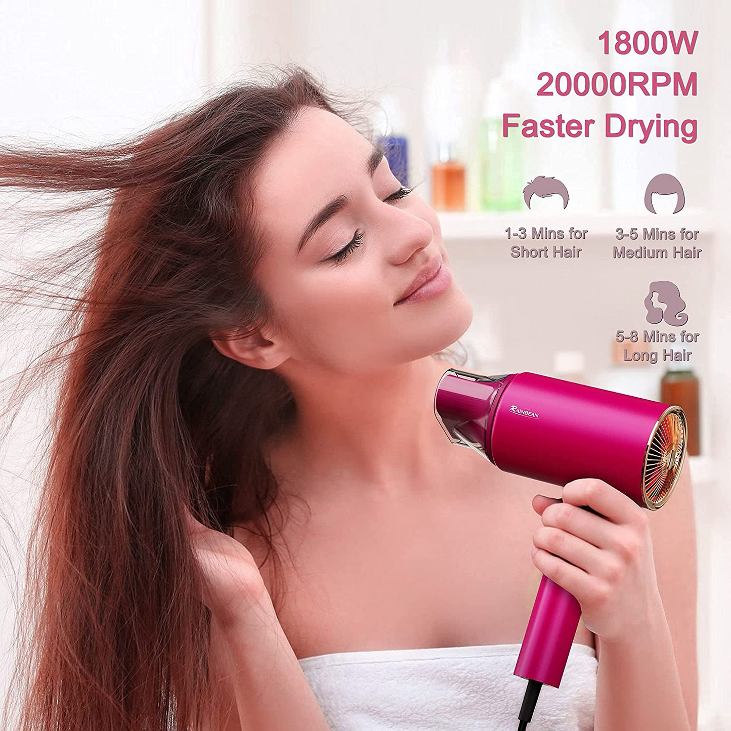 Water Ionic Hair Dryer; 1800W Blow Dryer With Magnetic Nozzle 2 Speed And 3 Heat Settings Powerful Low Noise Fast Drying Travel Hair Dryer For Home Travel