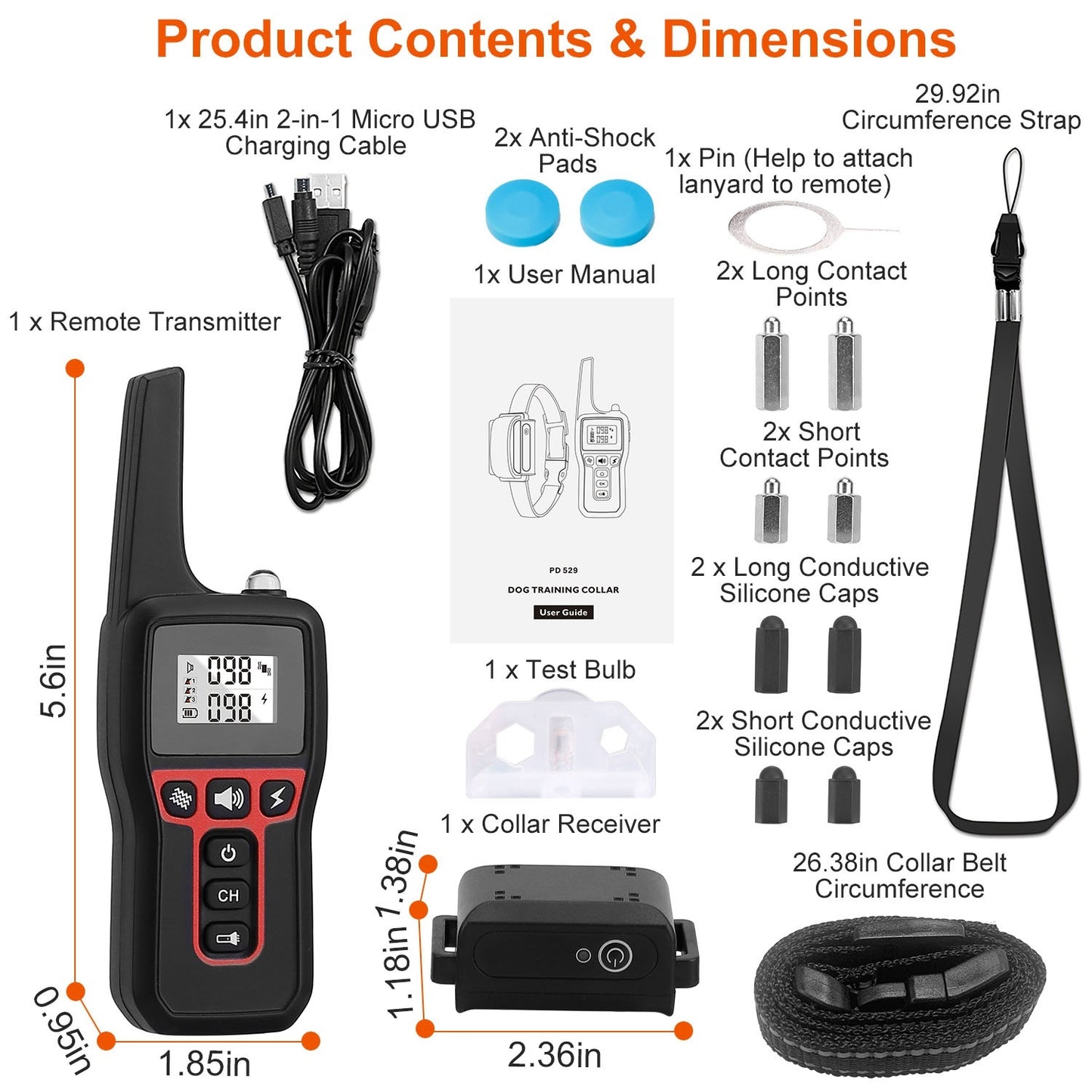 Heavy duty, electric Dog Training Collar Rechargeable Receiver Beep Shock for small Medium Large Dogs, dog leash. Raee Industries