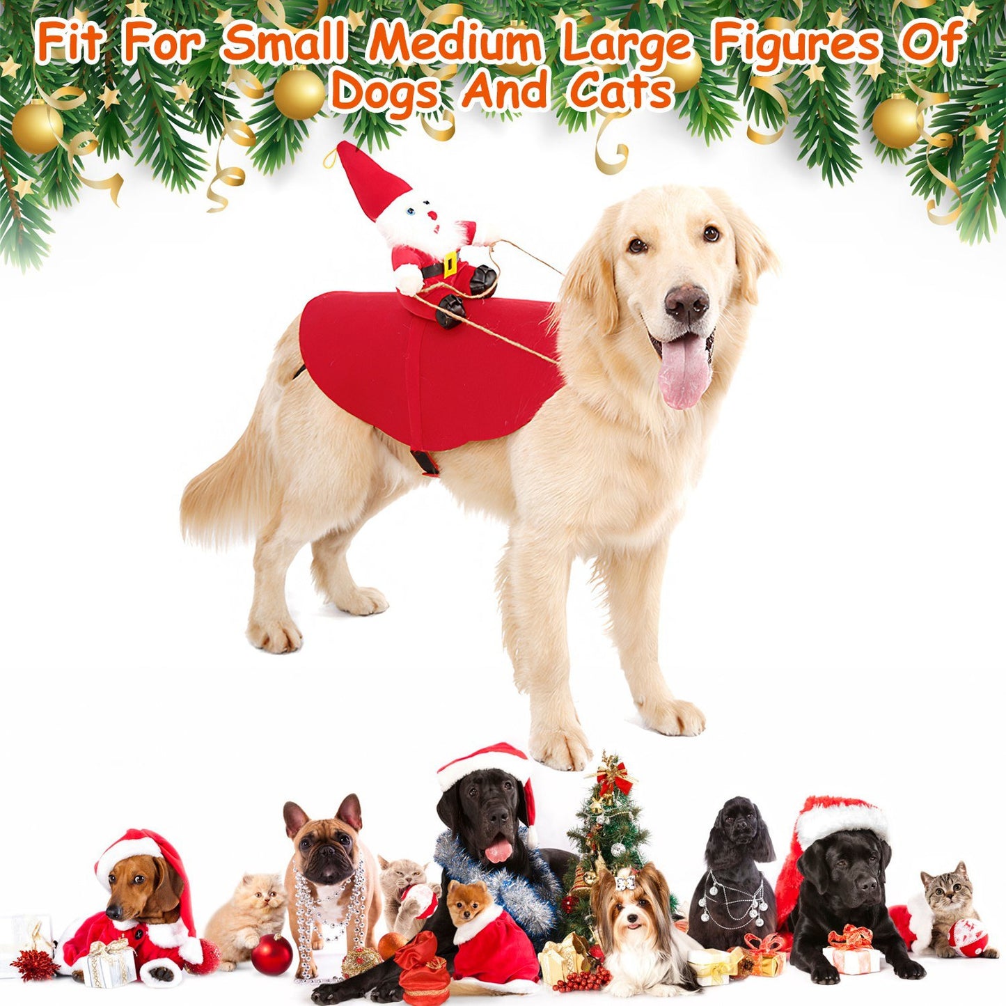 Pet Christmas Costumes Red Winter Coat for Dog Riding Santa Claus with Bell Clothes New Year Outfit Cosplay Costumes Party Dress Up For Cats