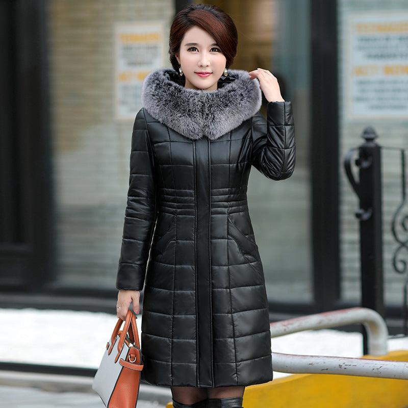 Middle-aged And Elderly Women's PU Leather Cotton Winter Coat - Raee-Industries