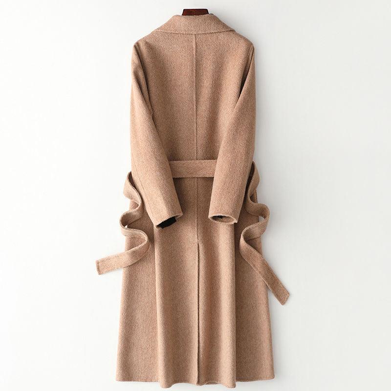 Women's Solid Color Mid-length Wool Slim-fit Coat - Raee-Industries