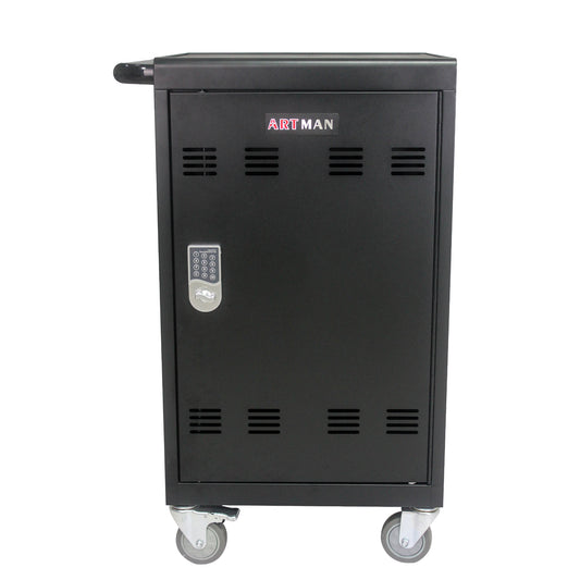 Mobile Charging Cart and Cabinet for Tablets Laptops 30-Device With Combination Lock--Black