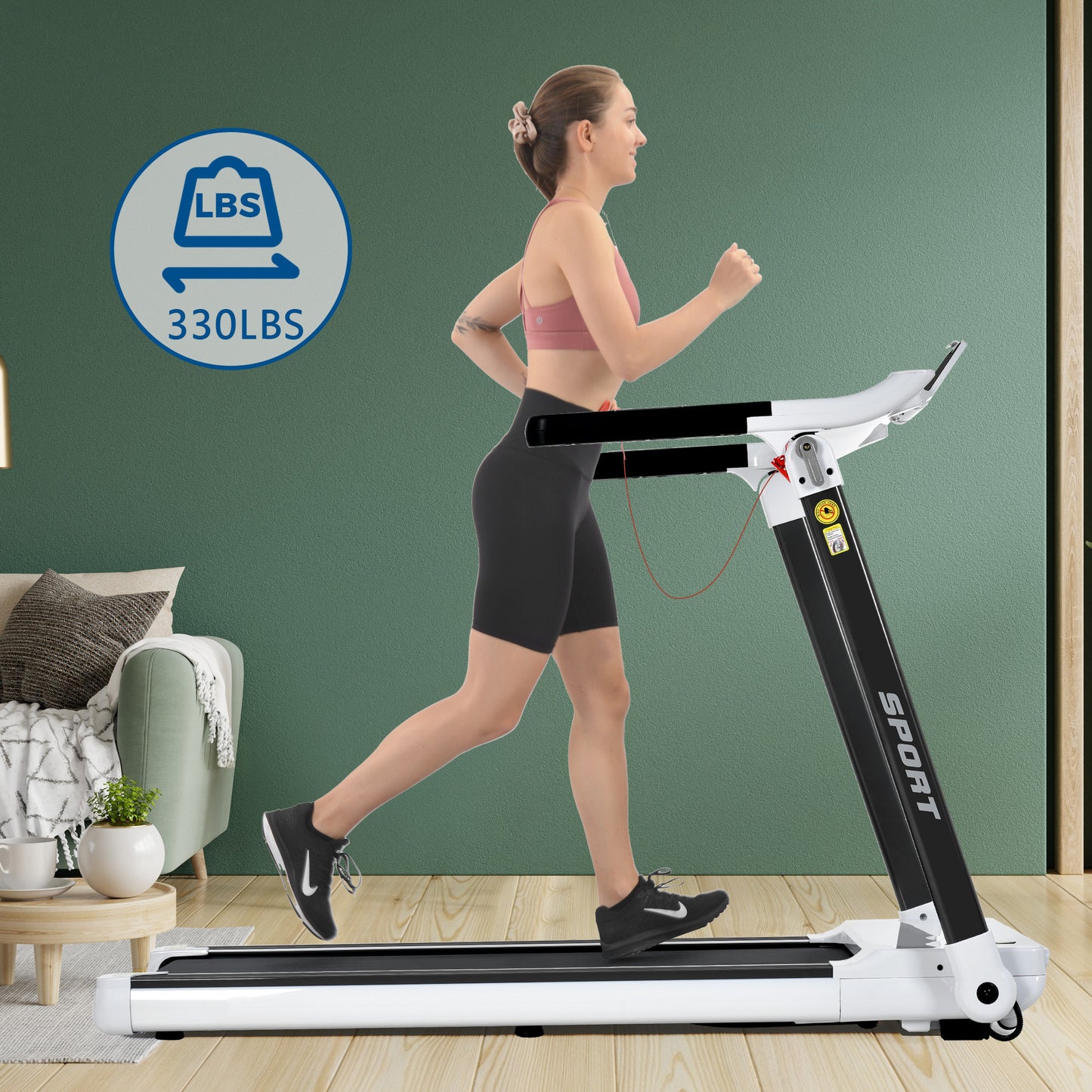 Portable Compact Treadmill;Electric Motorized  3.5HP;14KM/H;Medium Running Machine Motorised Gym 330lbs;Foldable for Home Gym Fitness Workout Jogging Walking;Bluetooth Speaker  APP FITIME