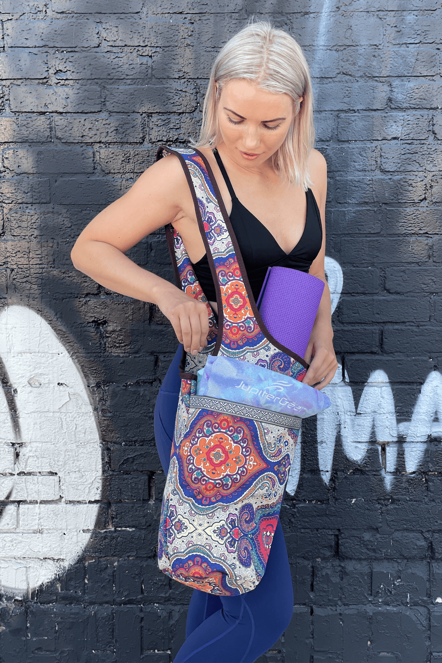 Yoga Mat Carrying Tote Bag with Large Pockets