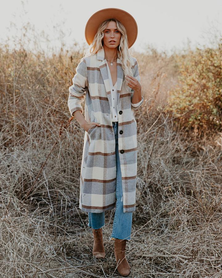 Women's Plaid Long Coat Woolen Coat - Raee-Industries