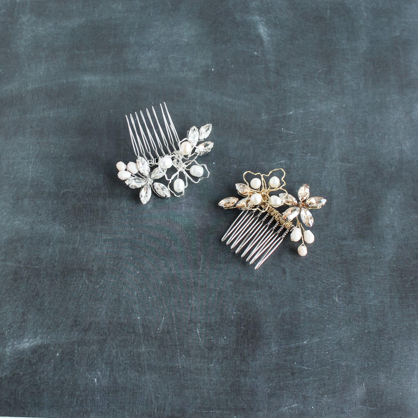 Small gold crystal bridal hair comb - Raee-Industries