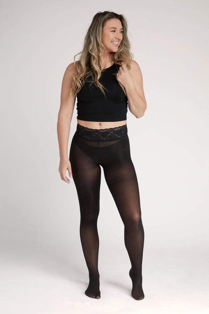 Black Semi-Opaque Tights With Luxe Comfort Waistband - Raee-Industries