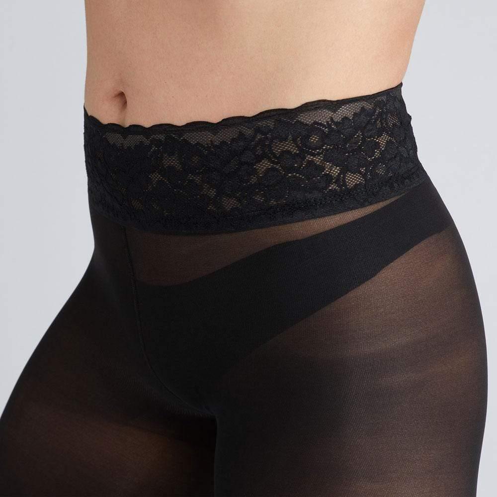 Black Semi-Opaque Tights With Luxe Comfort Waistband - Raee-Industries