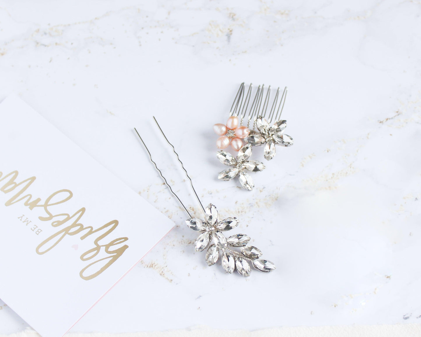 Daisy bridal crystal comb & hairpin set - Raee-Industries