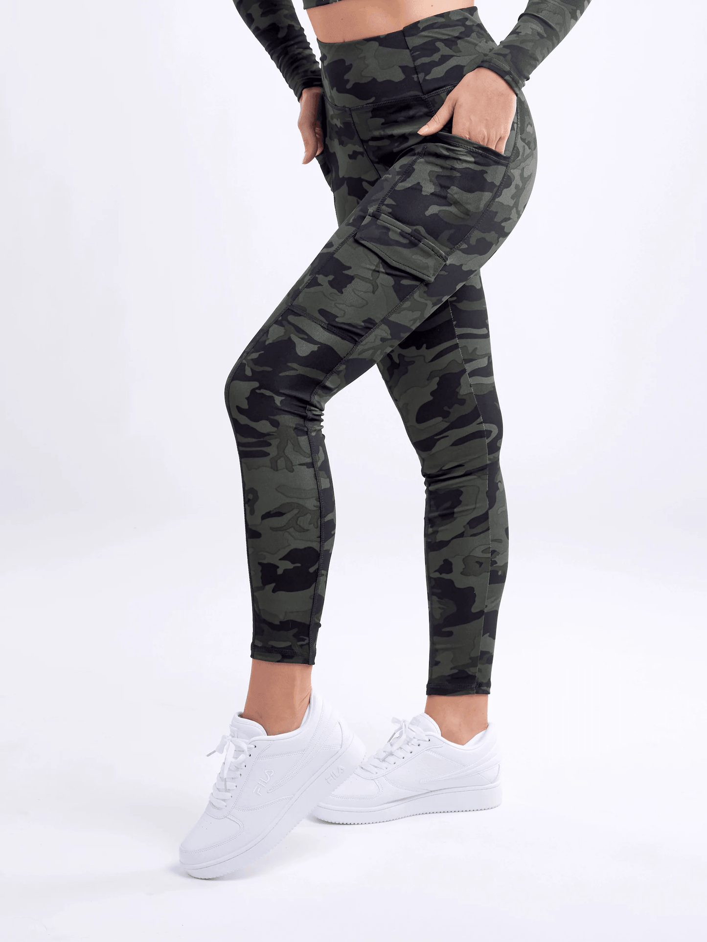 High-Waisted Leggings with Side Cargo Pockets - Raee-Industries