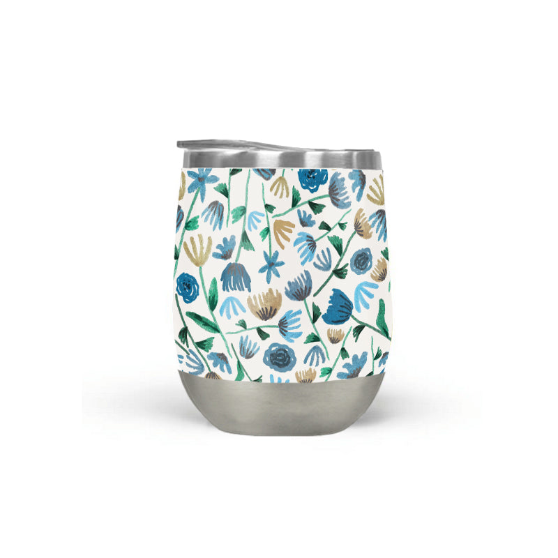 Blue Ink Floral Wine Tumbler