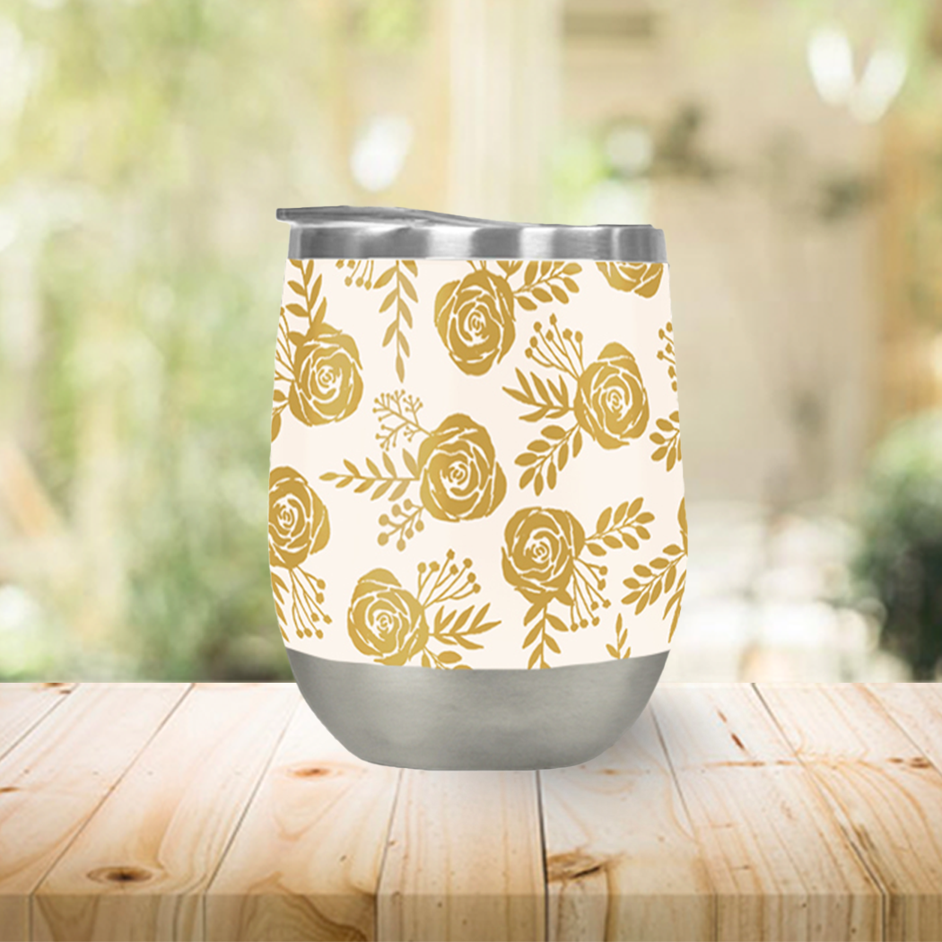 Warm Gold Floral Wine Tumbler