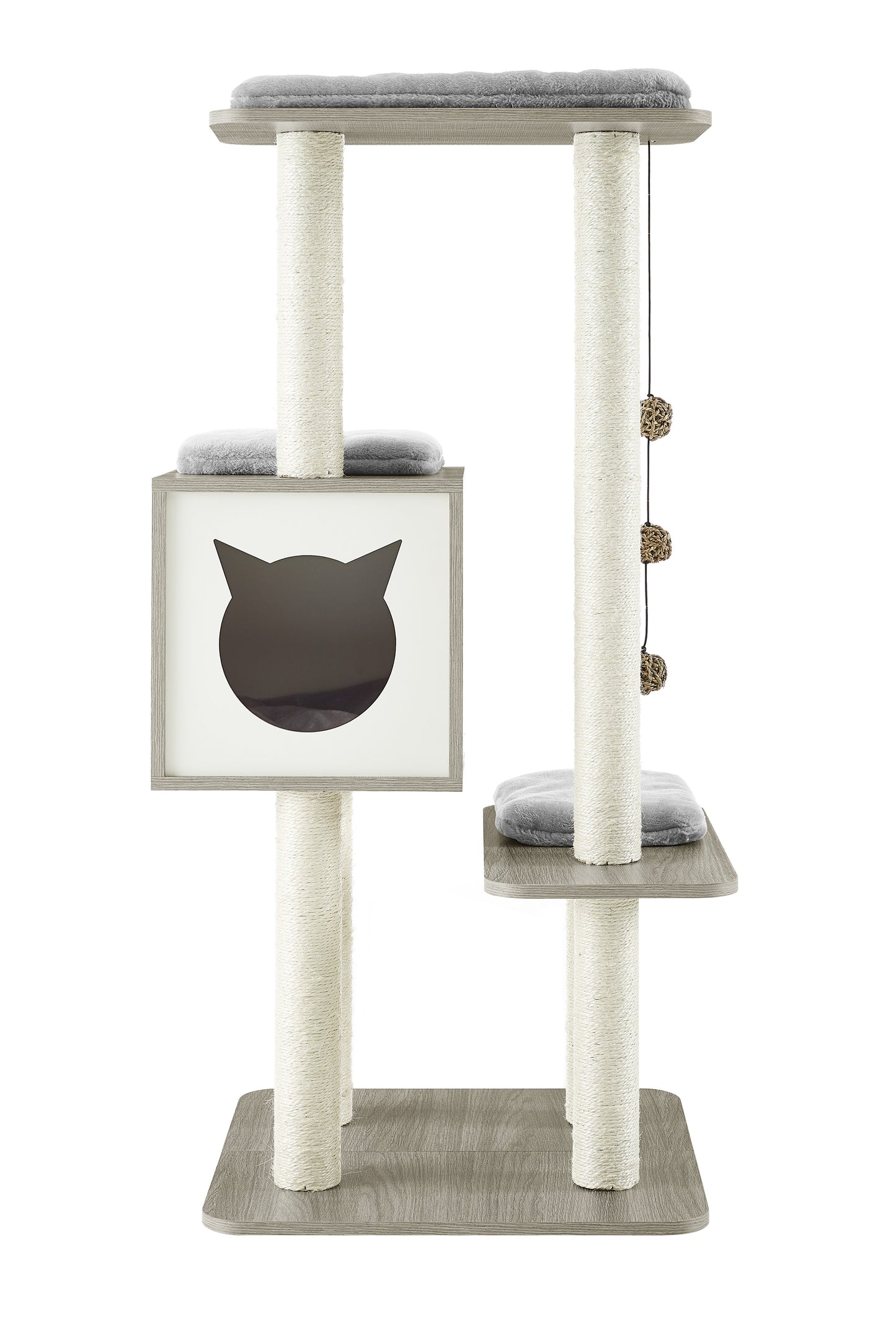 Elegant Wooden Modern Cat Tree Cat Condo Multi-Level Towers Cat Activity Tower with Scratching Posts, with Removable and Washable Mats (High Tower)