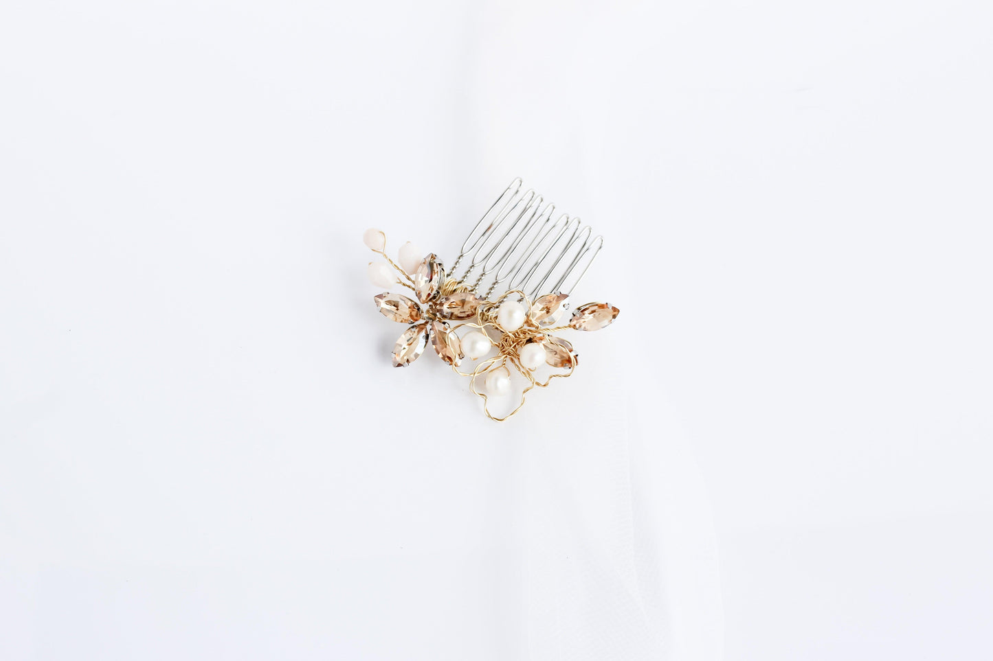 Small gold crystal bridal hair comb - Raee-Industries