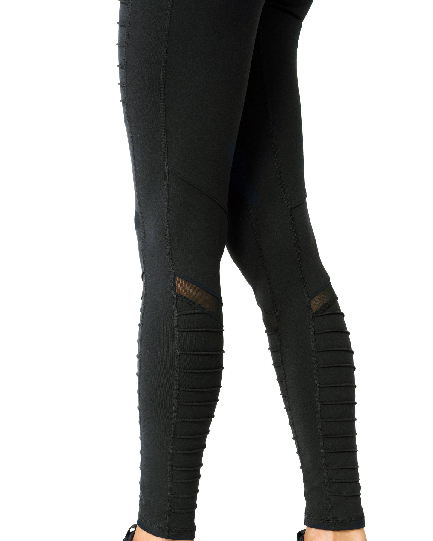 Athletique Low-Waisted Ribbed Leggings With Hidden Pocket and Mesh Panels - Black - Raee-Industries