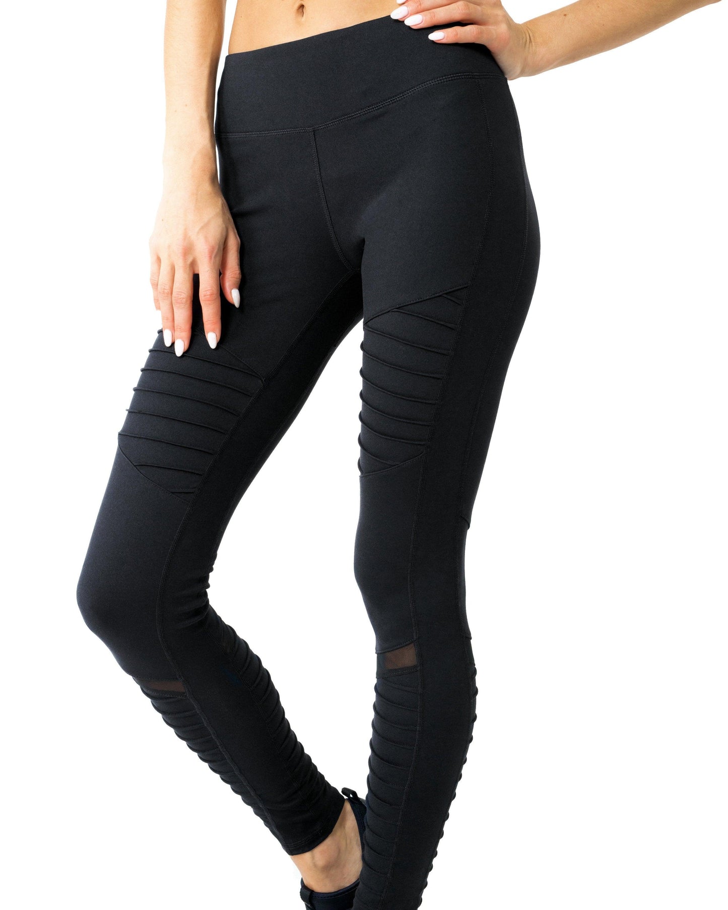 Athletique Low-Waisted Ribbed Leggings With Hidden Pocket and Mesh Panels - Black - Raee-Industries