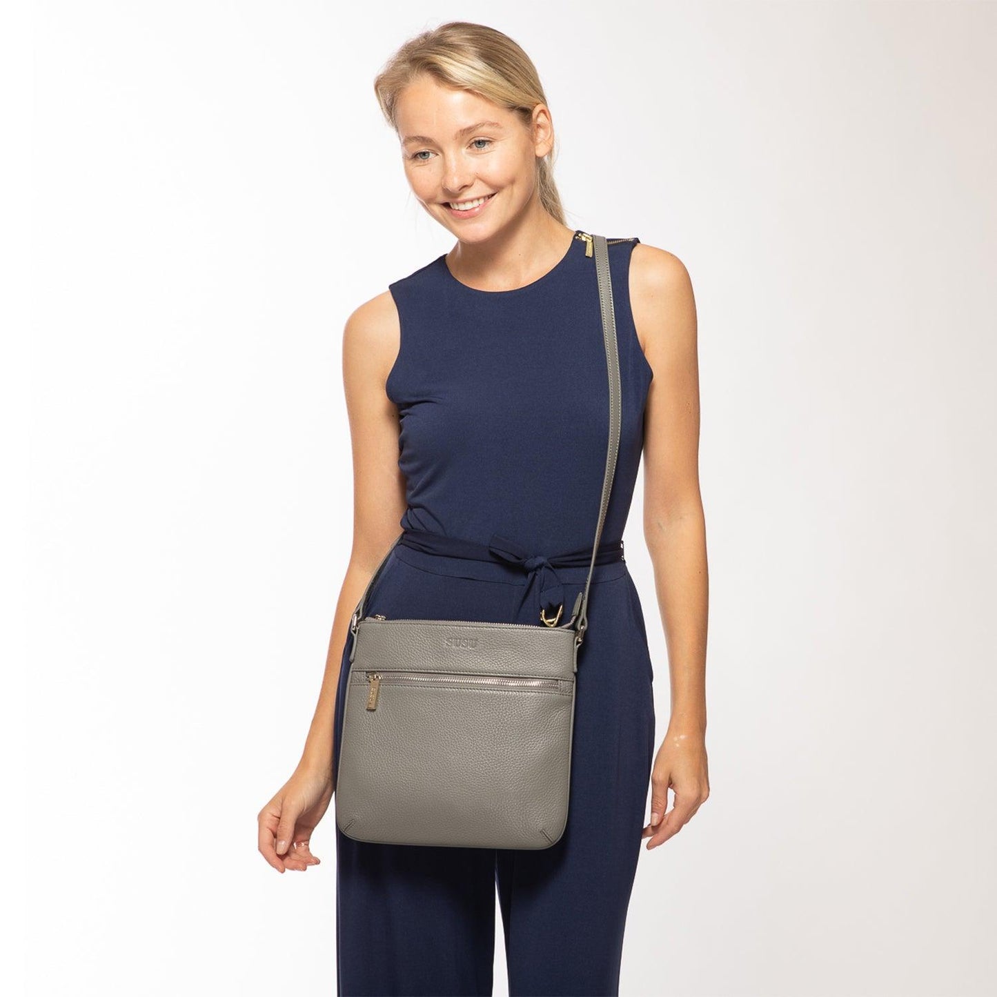 Gray Leather Crossbody Bag - Raee-Industries