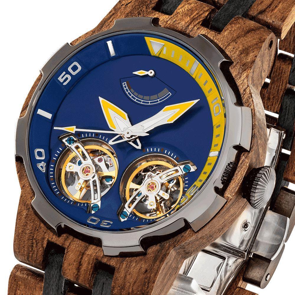 Men's Dual Wheel Automatic Ambila Wood Watch - For High End Watch Collectors - Raee-Industries