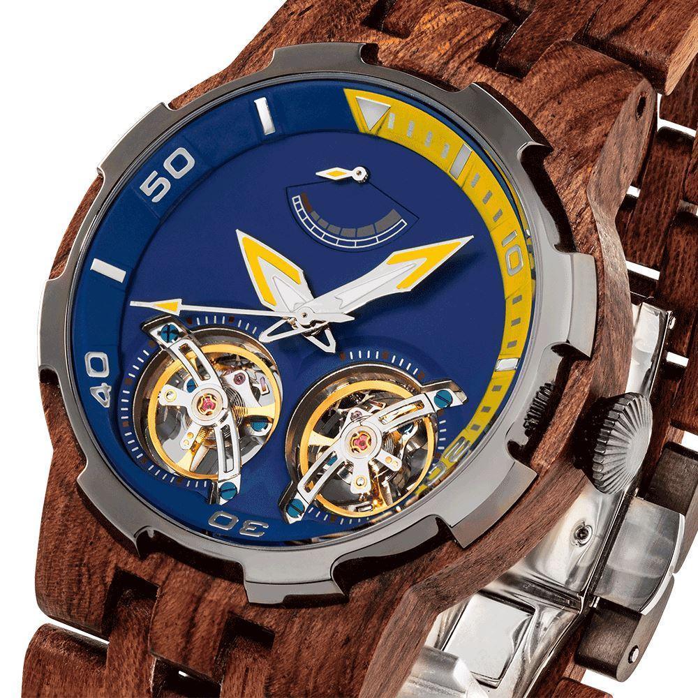 Men's Dual Wheel Automatic Kosso Wood Watch - For High End Watch Collectors - Raee-Industries