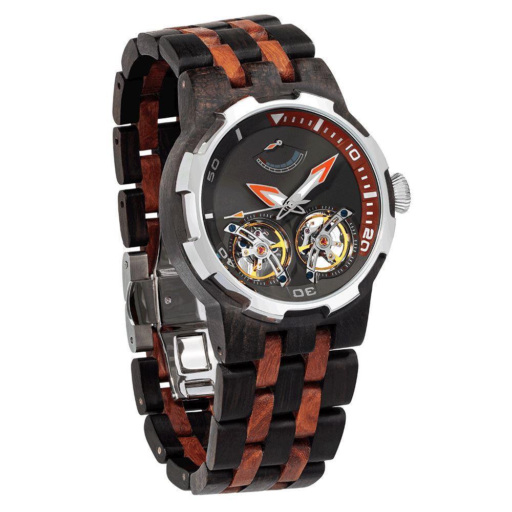 Men's Dual Wheel Automatic Ebony & Rosewood Watch - For High End Watch Collectors - Raee-Industries