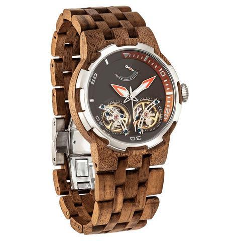 Men's Dual Wheel Automatic Walnut Wood Watch - For High End Watch Collectors - Raee-Industries